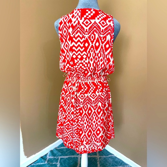 DINA BE Orange & White Patterned Dress with Navy Belt - Picture 7 of 8